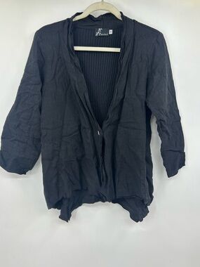 Fenini Linen Cotton One Button Black Jacket Pockets Made in USA Size S